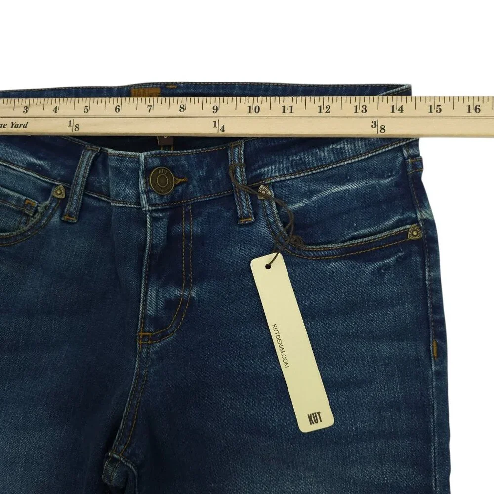 Kut From The Kloth Jeans Ankle Skinny Mid Rise 6 Stretch Distressed Fringe Hem